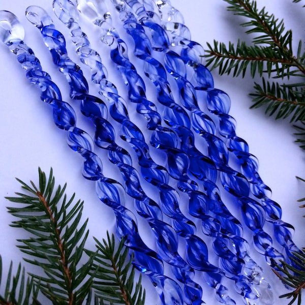 COBALT BLUE Handmade Borosilicate Glass Icicle Christmas Ornament