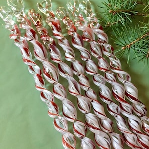 WHITE with RED Stripes Handmade Borosilicate Glass Icicle Christmas Ornament