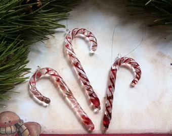 Red & White CANDY CANE Handblown Borosilicate Glass Christmas Ornament