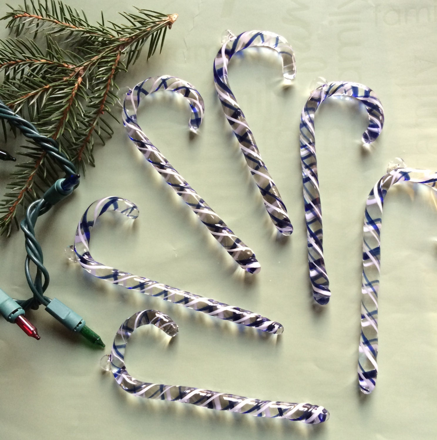 Blue & White CANDY CANE Handmade Borosilicate Glass Christmas Etsy