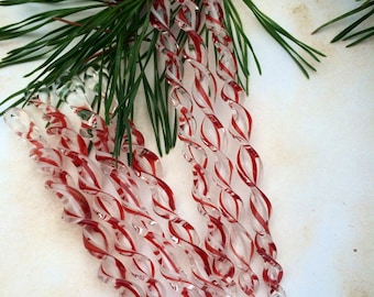 RED & WHITE Striped Borosilicate Glass Icicle Christmas Ornament