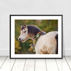 Horse Photography, Pony with flowers in mane, Flower Pony picture, Girl&#39;s Room decor, Picture of Horse, Equine Art, Horse Art, Cute Pony
