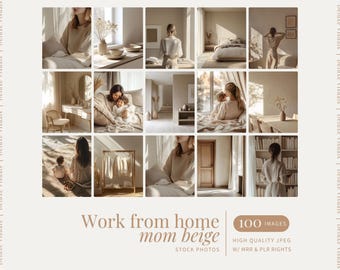 Faceless Mom Work From Home Beige Stock Photos Instagram Reels Entrepreneur Beige Aesthetic PLR MRR Image Digital Marketing Lifestyle Photo