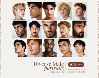 Estetiska manliga porträtt Stockfoton Marknadsföring Diverse män Instagram Reels Foton Manlig modell Klar för dig Hudvårdsmarknadsföring MRR PLR Bilder