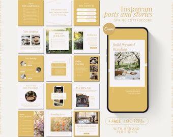 Spring Cottagecore Aesthetic Instagram Posts & Stories Template Digital Marketing Canva Coach Branding Vintage Stock Photo Nature MRR PLR