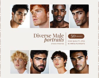 Diverse manliga porträtt Stockfoton Digital marknadsföring Estetiska män Instagram-rullar Livsstilsfoton Manlig modell Hudvård Marknadsföring MRR PLR