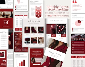Cherry Red Ebook Coaching Template Girl Boss Red Aesthetic Freelancer Workbook Business Woman Ebook Marketing Done For You Coach Lead Magnet