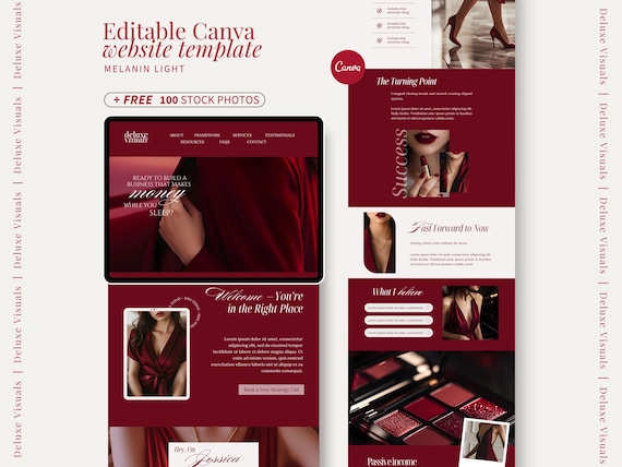 Cherry Red Aesthetic Coach Website Canva Template Business Landing Page Website Modern Red Sales Page Coaching Website Girl Boss Stock Photo