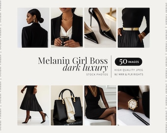 Melanin Girl Boss Dark Luxury Stock photos Instagram Reels Faceless Digital Marketing Photos Girl Boss Moody Melanin Fashion MRR PLR Images