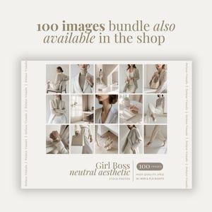 May include: A collage of 16 images showcasing a neutral aesthetic with a focus on fashion and lifestyle. The images feature a woman wearing a white outfit, a white bag, and a white watch. The text "Girl Boss neutral aesthetic" is displayed in the centre of the collage.