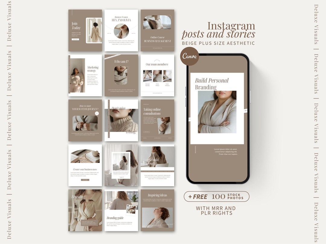 Plus Size Beauty Instagram Posts & Stories Template Beige Digital ...