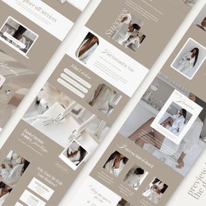 May include: A website design with a neutral colour scheme, featuring images, text, and graphics. Text includes phrases such as "Real clients" and "Explore all services". The design is intended to showcase services and build trust with potential clients.