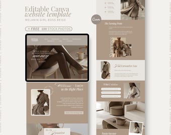 Canva Website Template for Coaches Melanin Coaching Website Beige Landing Page Template Life Coach Modern Website Passive Income Stock Photo
