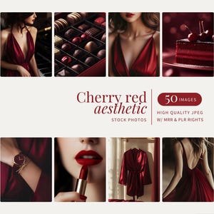 Cherry Red Faceless Stock Photos Red Aesthetic Faceless Digital Marketing Girl Boss Instagram Reels Stock Image MRR PLR Business Marketing