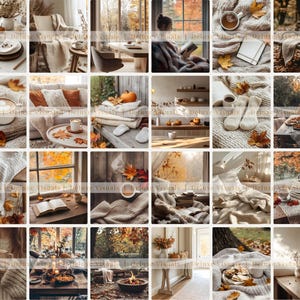May include: A collage of cozy autumn scenes featuring warm tones and seasonal elements. Images include coffee, books, blankets, pumpkins, and fall foliage. The overall theme evokes a sense of comfort and the beauty of autumn.