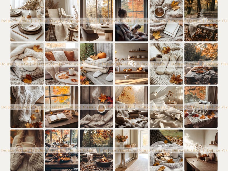 May include: A collage of cozy autumn scenes featuring warm tones and seasonal elements. Images include coffee, books, blankets, pumpkins, and fall foliage. The overall theme evokes a sense of comfort and the beauty of autumn.