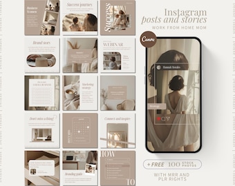 Work From Home Mom Stock Photos Instagram Posts Stories Template Digital Marketing Work From Home Instagram Reel MRR PLR Photos Entrepreneur