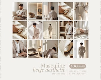 Faceless Masculine Beige Aesthetic Stock Photos Aesthetic Marketing Men Instagram Reels Male Model Fashion Lifestyle Images Luxury MRR PLR