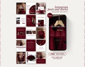 Burgundy Aesthetic Instagram Template Girl Boss Stock Photos Instagram Branding Cherry Red MRR PLR Social Media Marketing Digital Business