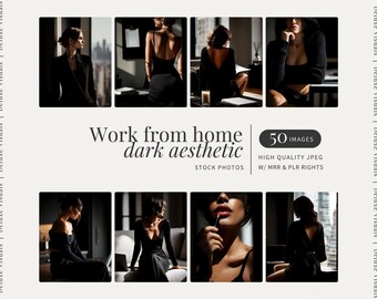Work From Home Stock Photos Dark Aesthetic Instagram Reel Cover Faceless Digital Marketing Photos Luxury Moody Aesthetic MRR PLR Dark Images