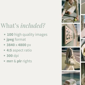 May include: A collage of images featuring tennis-themed items. The images include tennis balls, rackets, and a sign with the numbers 25-21. Text on the left side reads "What's included?" followed by details about the images.