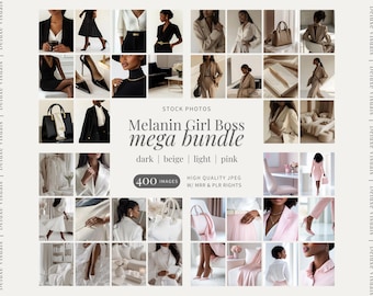 Melanin Girl Boss Stock Photos Mega Bundle Pink Instagram Photos Luxury Dark Aesthetic Faceless Light Marketing Photos Melanin Beige MRR PLR