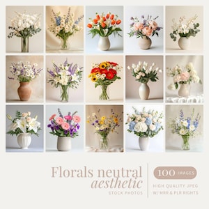 Flower Arrangement Neutral Stock Photos Aesthetic Florals Digital Marketing Instagram Reels Pink Floral Stock Photos Lifestyle PLR MRR Image