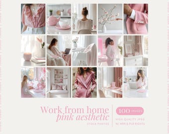 Aesthetic Pink Work From Home Stock Photos Done For You Digital Marketing Instagram Reel Stock Photo PLR MRR Pink Business Lifestyle Fashion