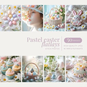 Pastelkleur Pasen Flatlay Stock Foto&#39;s Neutrale Pasen Digitale marketing Stock Foto&#39;s Esthetische Instagram-spoelen MRR PLR Spring Easter Stock Image