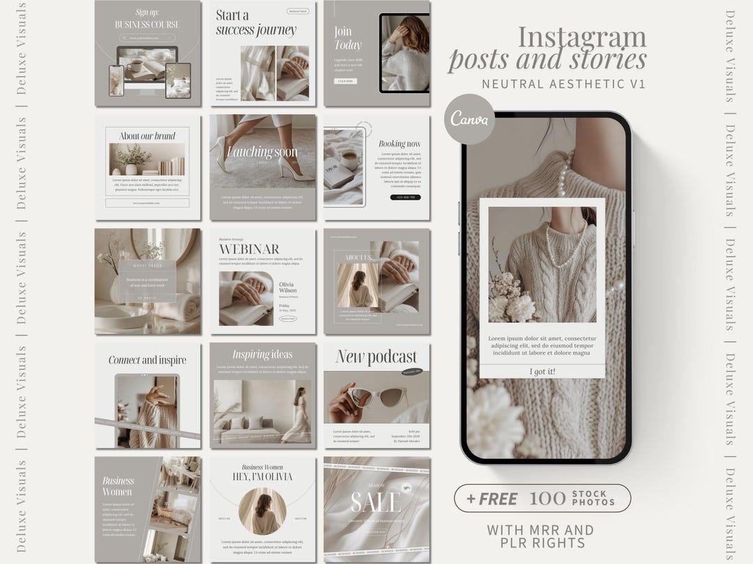 Neutral Aesthetic Instagram Posts & Stories Templates Canva Digital ...