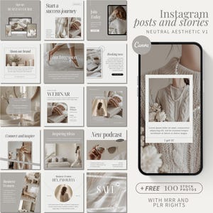 Neutral Aesthetic Instagram Posts & Stories Templates Canva Digital ...
