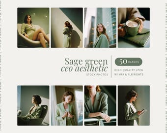 Salvia Grön Ansiktslös Stockfoton VD Estetisk Ansiktslös Digital Marknadsföring Grön Instagram Reel Cover Flicka Chef Foton Entreprenör mrr plr