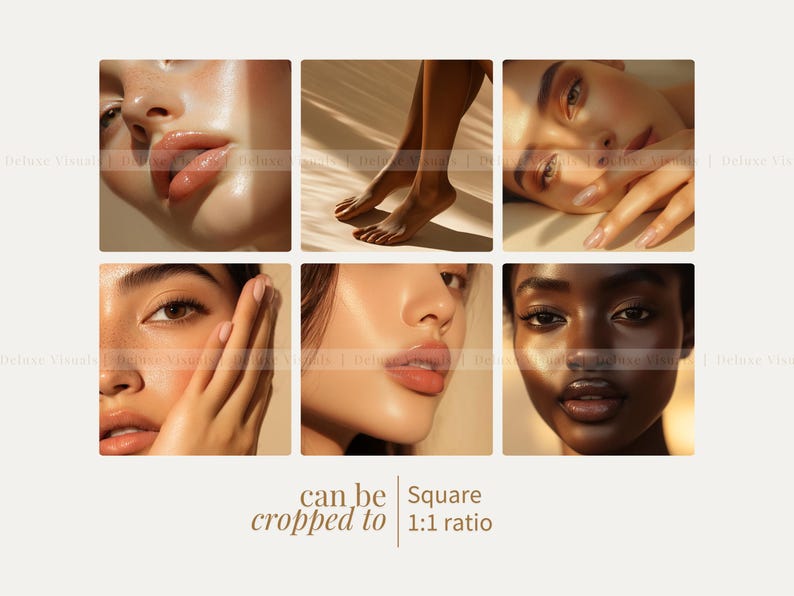 Pode incluir: Colagem de seis imagens quadradas com fotos de close-up de diferentes rostos. As imagens s&atilde;o cortadas para mostrar apenas o rosto e o pesco&ccedil;o. As pessoas t&ecirc;m diferentes tons de pele e todas olham diretamente para a c&acirc;mera. O texto "can be cropped to Square 1:1 ratio" est&aacute; na parte inferior da colagem.