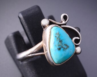 Vintage Size 6-1/4 Silver & Turquoise Navajo Ring 3K09V