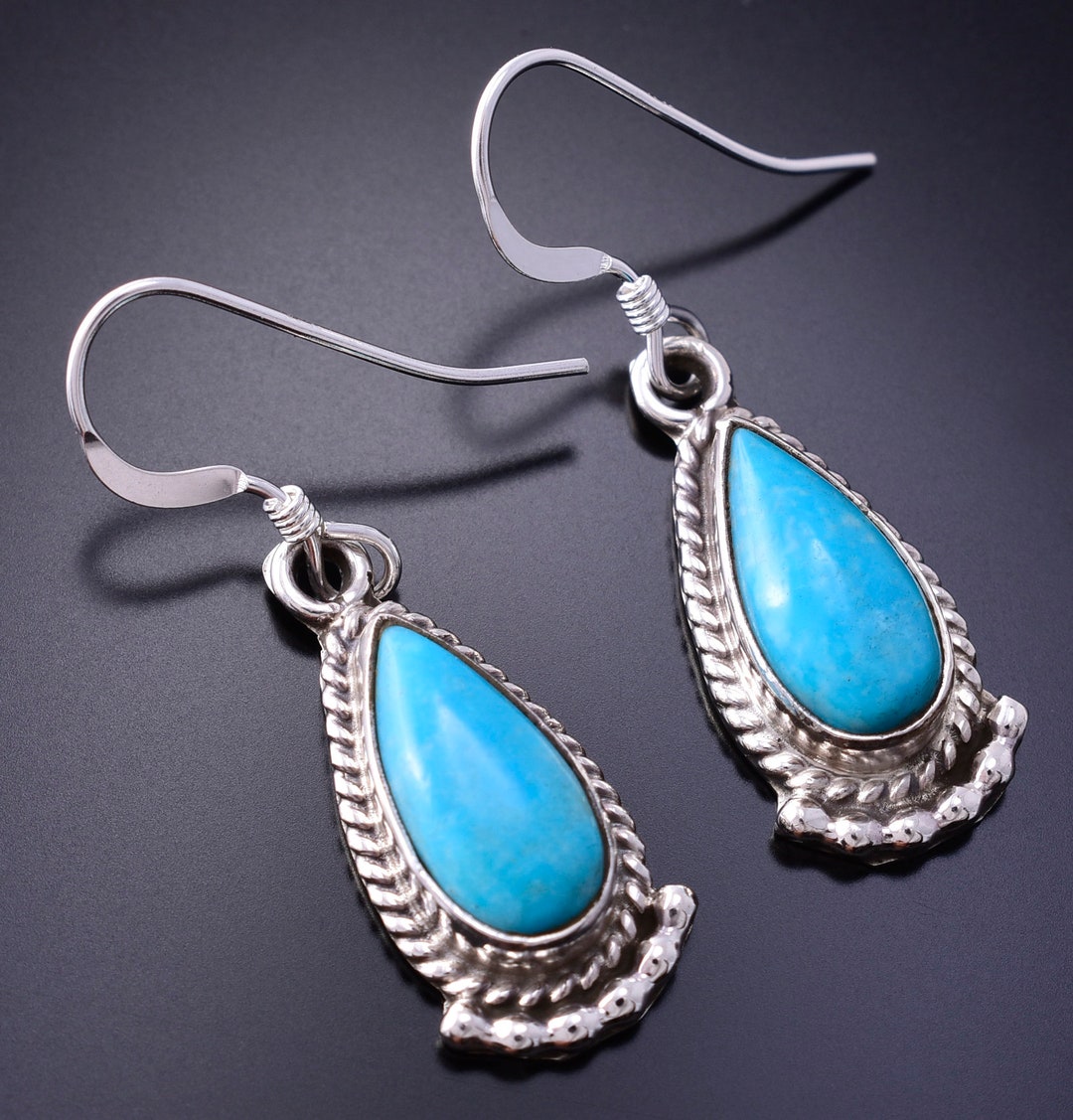 4mm 5mm teardrop Navajo Pearl earrings with Turquoise 1.75