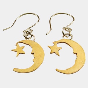 Celestial Moon and Star Earrings with Sterling Silver Ear Wires, Dainty Earrings image 1
