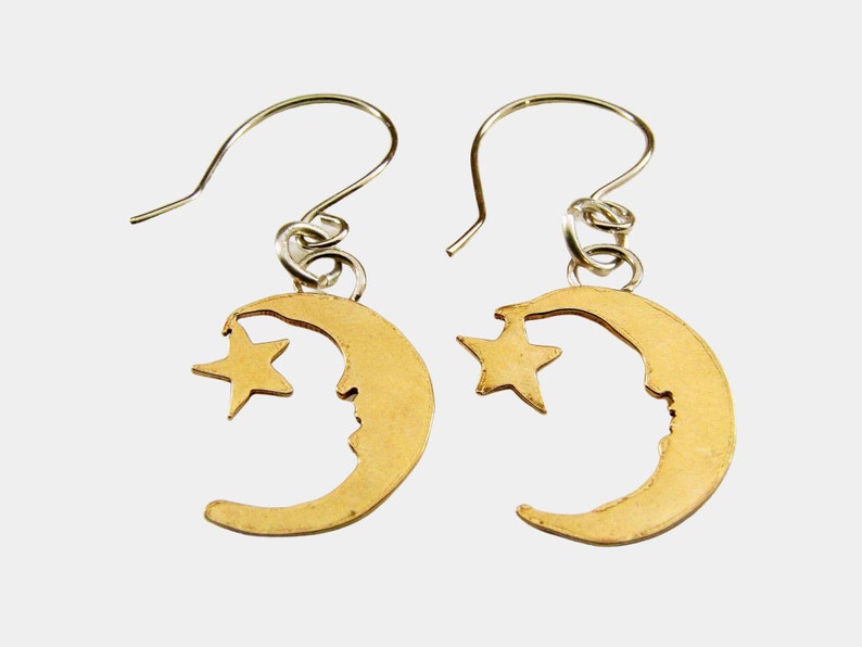 Celestial Moon and Star Earrings with Sterling Silver Ear Wires, Dainty Earrings image 1