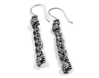 Handwoven Sterling Silver Earrings with Sterling Silver Flower Embellishments