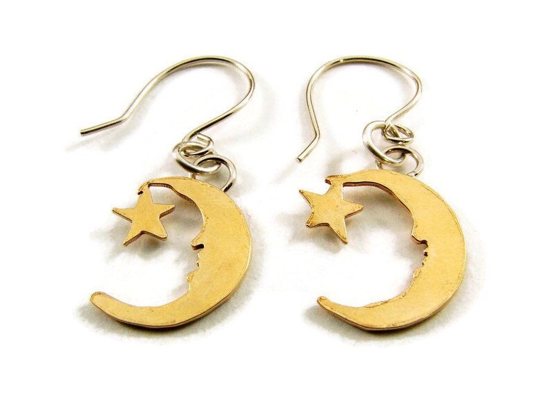 Celestial Moon and Star Earrings with Sterling Silver Ear Wires, Dainty Earrings image 5