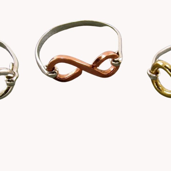 Mixed Metal Infinity Rings - Your Choice - Sterling, Copper and Red Brass - Any Size