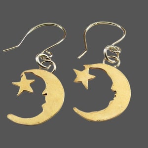 Celestial Moon and Star Earrings with Sterling Silver Ear Wires, Dainty Earrings image 2