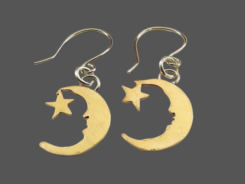 Celestial Moon and Star Earrings with Sterling Silver Ear Wires, Dainty Earrings image 2