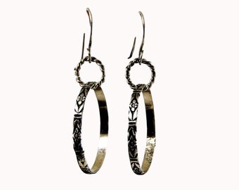 Sterling Silver Pattern Wire Hoop Earrings