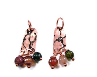 Copper Pattern and Agate Gemstone Earrings