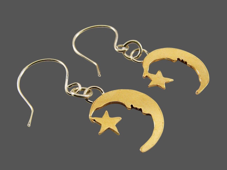 Celestial Moon and Star Earrings with Sterling Silver Ear Wires, Dainty Earrings image 6