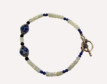 Moonstone and Sodalite Bracelet with a toggle clasp