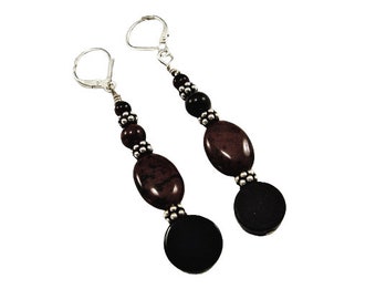 Mahogany Obsidian, Blackstone and Bali Sterling Silver Earrings