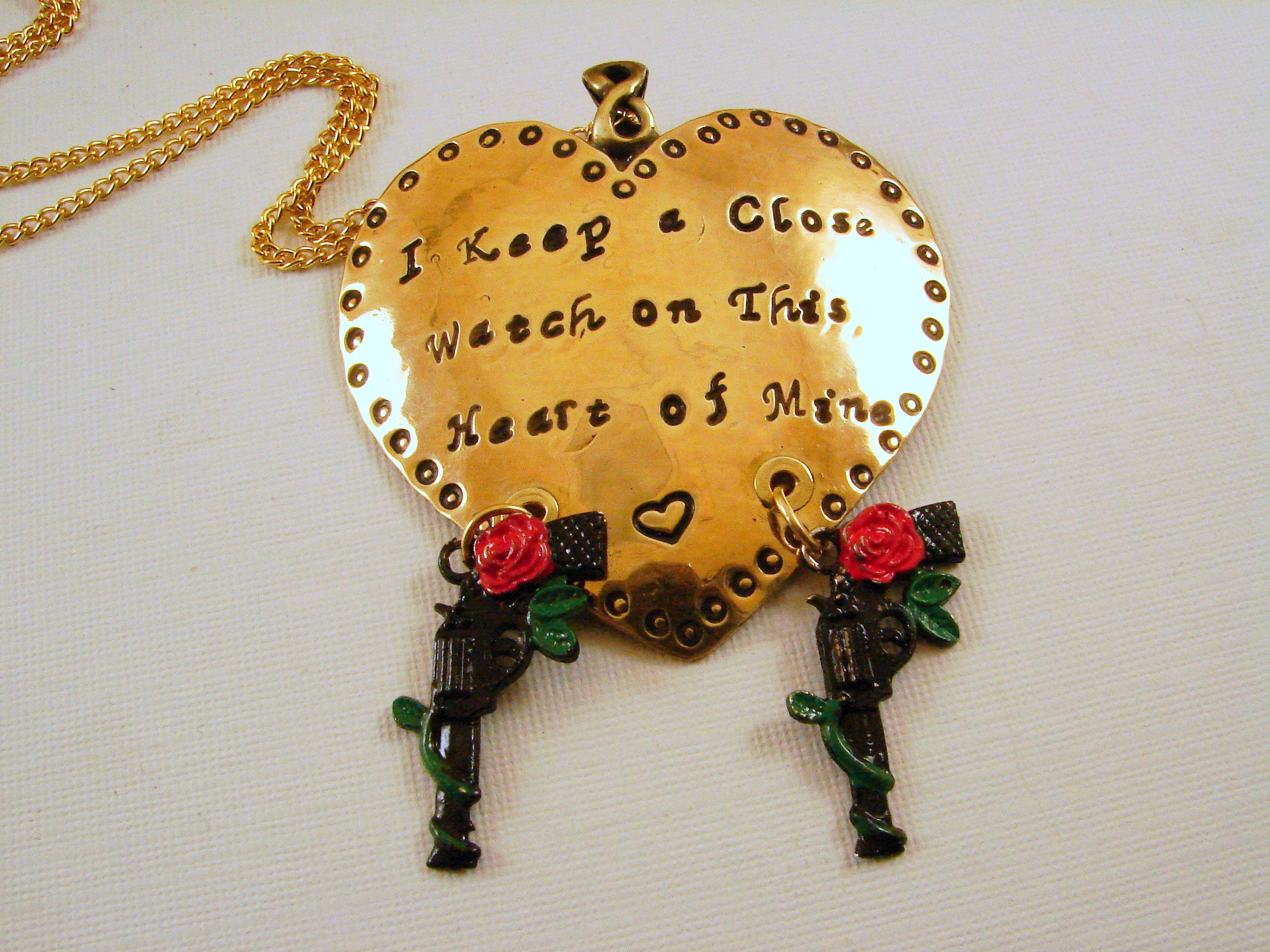 Red Brass Heart Hand Stamped with I keep a close watch