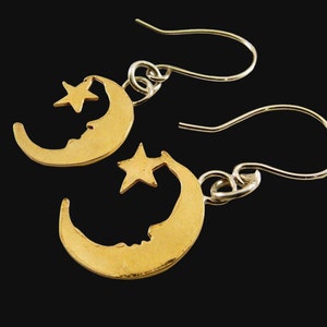 Celestial Moon and Star Earrings with Sterling Silver Ear Wires, Dainty Earrings image 3