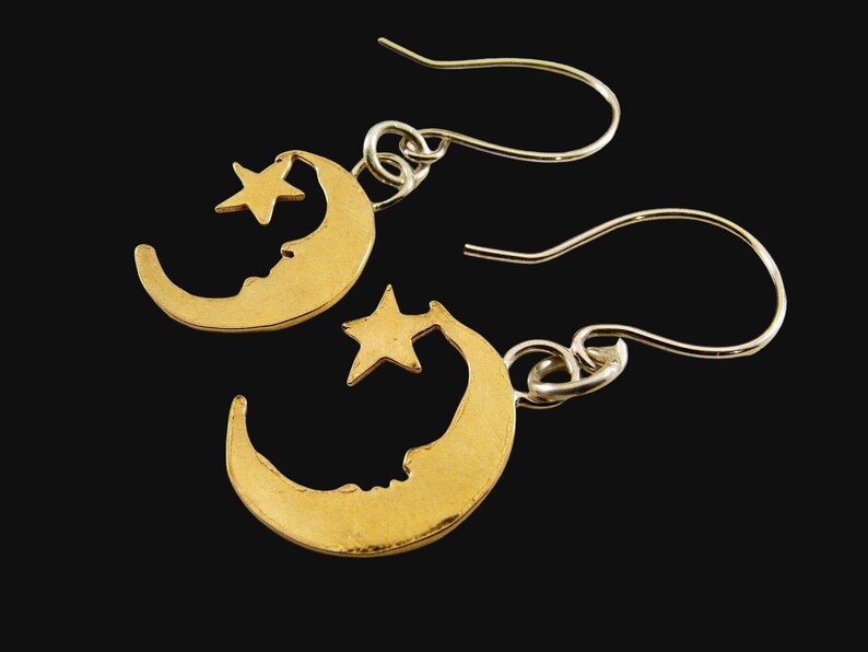 Celestial Moon and Star Earrings with Sterling Silver Ear Wires, Dainty Earrings image 3